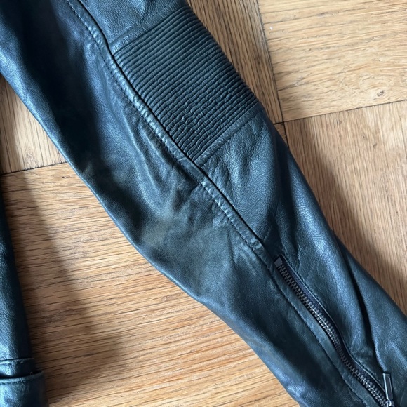 Black Rivet Small Green Distressed Leather Moto Jacket Full Zip Biker - Picture 9 of 12